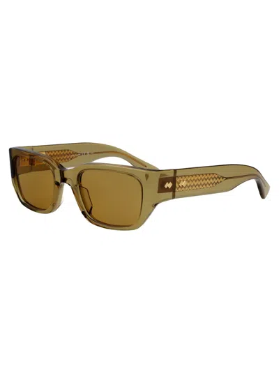 Bottega Veneta Yellow-yellow-brown Recycled Acetate Sunglasses In Blue