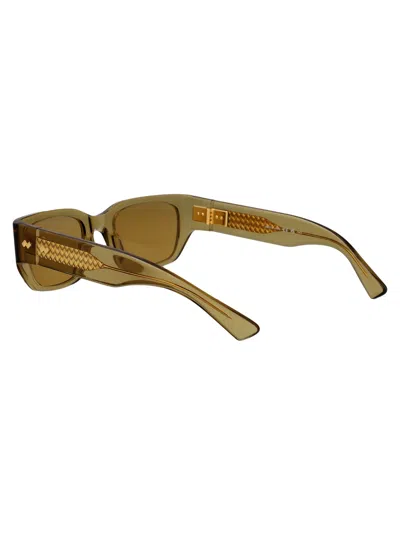 Bottega Veneta Yellow-yellow-brown Recycled Acetate Sunglasses In Blue