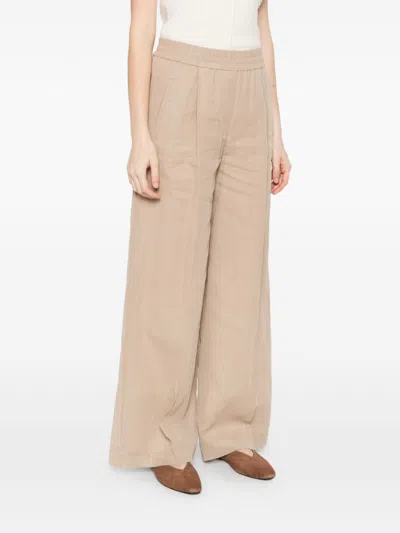 Brunello Cucinelli Cotton Trousers Wide Leg Side And Back Pockets In Neutral