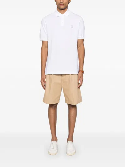 Brunello Cucinelli Logo Cotton Polo Shirt In White