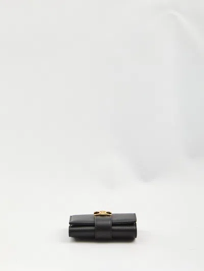 Celine Triomphe Small Leather Flap-over Wallet In Black
