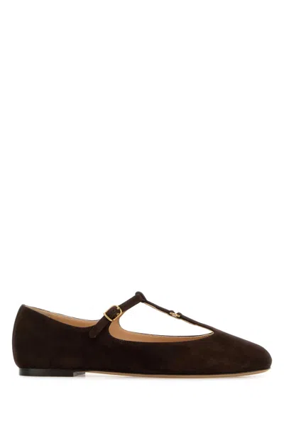 Chloé Dark Brown Suede Marcie Ballerinas In Black