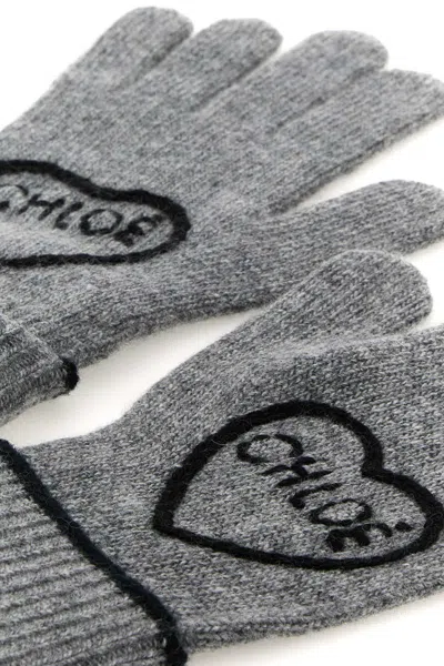 Chloé Grey Wool Blend Gloves In Gray