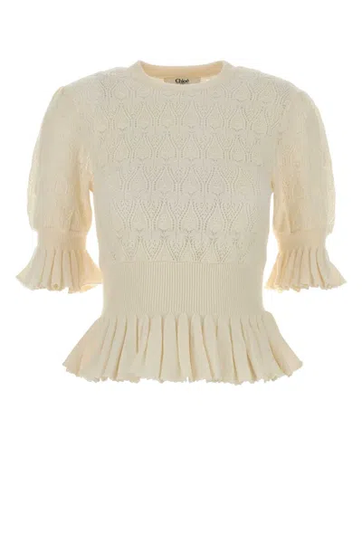 Chloé Wool Viscose Sweater Puff Sleeves Peplum In Multi