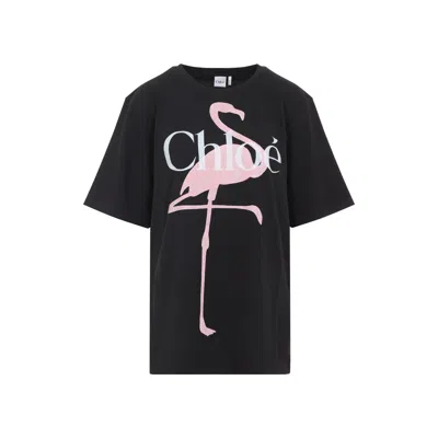Chloé Oversized Fit Flamingo-print Cotton Jersey T-shirt In Multi