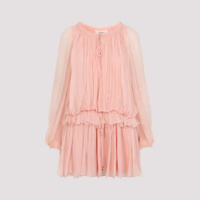 Chloé Women Mini Dress With Cape In Silk Muslin In Multi