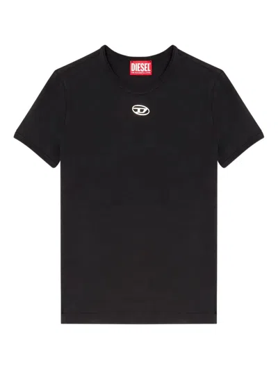 Diesel T-uncutieslong-od Metallic Oval D T-shirt In Black