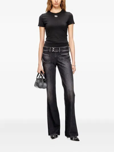 Diesel T-uncutieslong-od Metallic Oval D T-shirt In Black