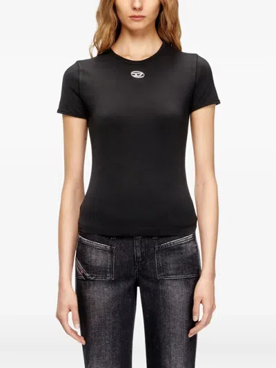 Diesel T-uncutieslong-od Metallic Oval D T-shirt In Black