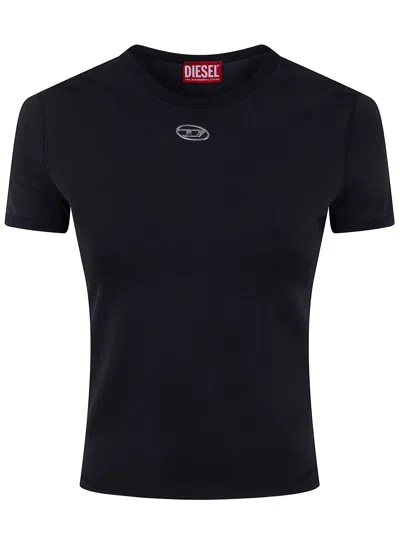 Diesel T-uncutieslong-od Metallic Oval D T-shirt In Black