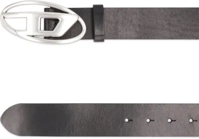 Diesel Black Leather Belt With Logo Buckle  In Black