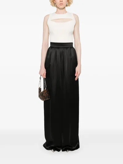 Dolce & Gabbana High Waist Satin Finish Skirt With Side Pockets In Black