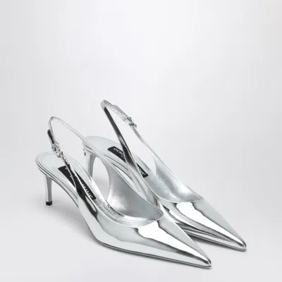 Dolce & Gabbana 60 Mirrored Leather Slingback Pumps In Silver