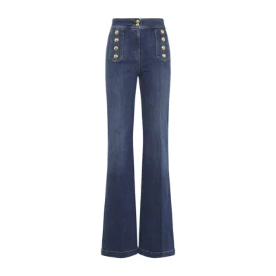 Elisabetta Franchi Blue Denim Cotton Jeans With Buttons In Multi