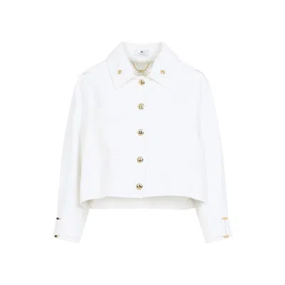 Elisabetta Franchi Cropped Blazer Jacket Collared Neck Pockets In White