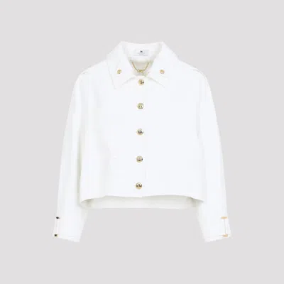Elisabetta Franchi Cropped Blazer Jacket Collared Neck Pockets In White