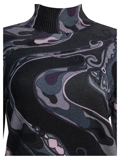 Pucci Wool Turtleneck Sweater With Print Knitwear Black In Multi