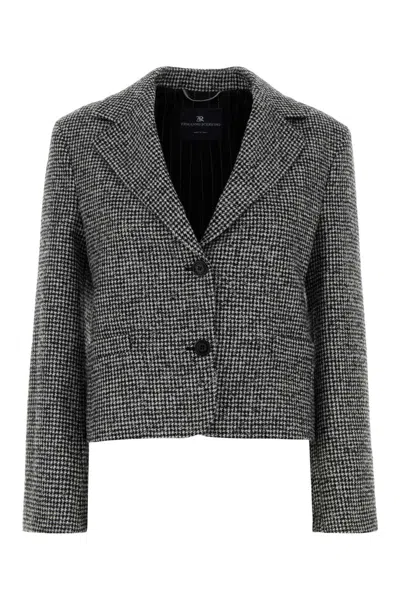 Ermanno Scervino Houndstooth Pattern Wool Blend Blazer In Blue
