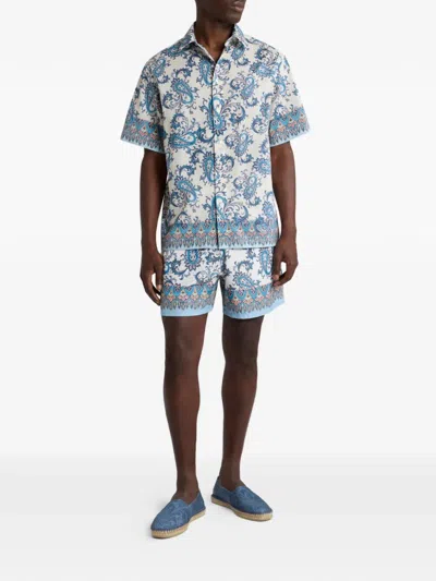 Etro Swim Shorts With Placed Leafy Paisley Print In Blue