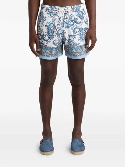 Etro Swim Shorts With Placed Leafy Paisley Print In Blue