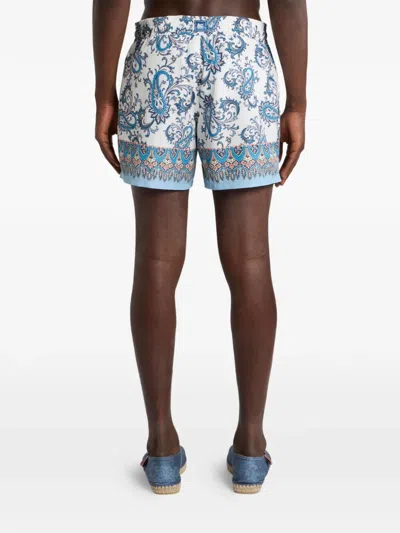 Etro Swim Shorts With Placed Leafy Paisley Print In Blue