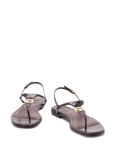Fendi Black Leather Sandals In Purple