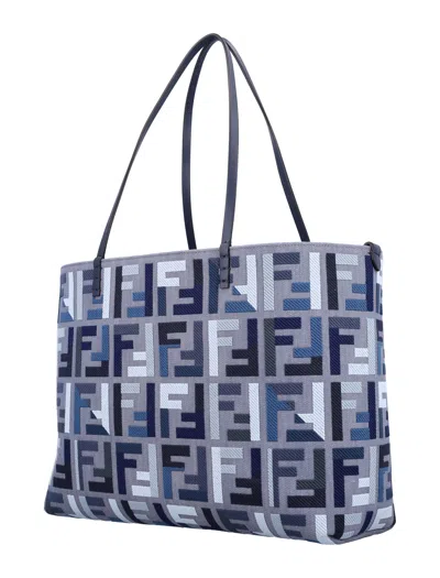 Fendi Blue Leather Tote In Gray