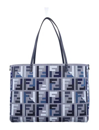 Fendi Blue Leather Tote In Gray