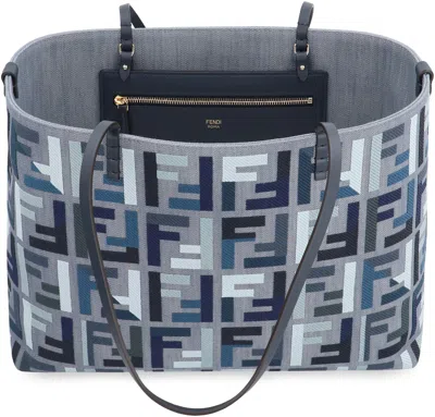 Fendi Blue Leather Tote In Gray