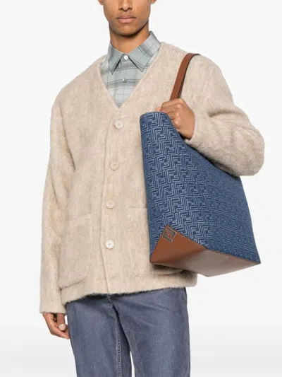 Fendi Blue Leather Tote Bag In Blue