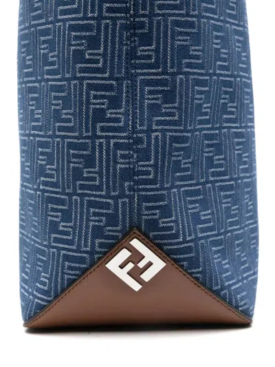 Fendi Blue Leather Tote Bag In Blue