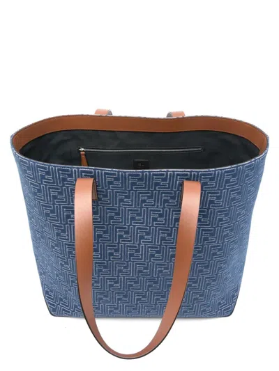 Fendi Blue Leather Tote Bag In Blue