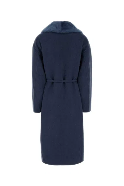 Fendi Stretch Cashmere Coat Belted Waist Fur Collar In Multi