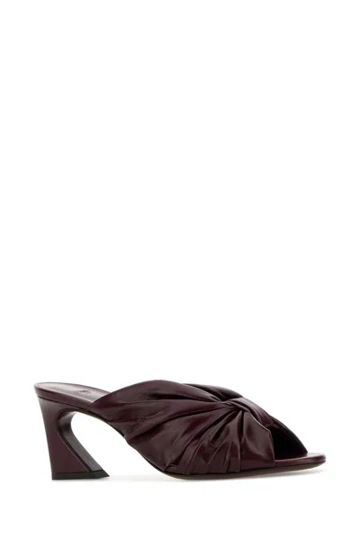 Fendi Burgundy Leather  Arco Mules In Burgundy