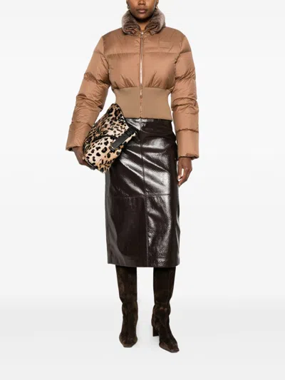 Fendi Short Padded Down Jacket With Shearling Collar Clothing In Multi