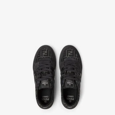Fendi Match Sneakers In Ff Jacquard Fabric And Suede In Gray