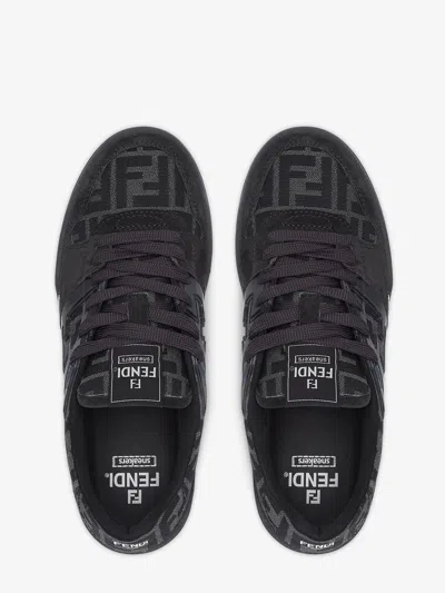 Fendi Match Sneakers In Ff Jacquard Fabric And Suede In Gray