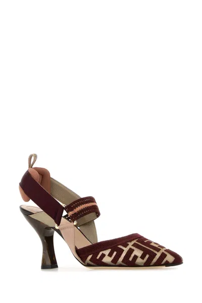 Fendi Burgundy Ff Fabric High-heeled Slingbacks In Multi