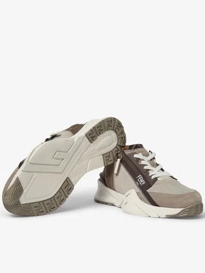 Fendi Flow Sneaker In Beige Nubuck In Brown
