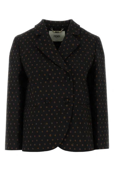 Fendi Stretch Wool Blazer Polka Dot Design In Brown