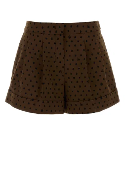 Fendi Printed Stretch Wool Blend Shorts In Brown
