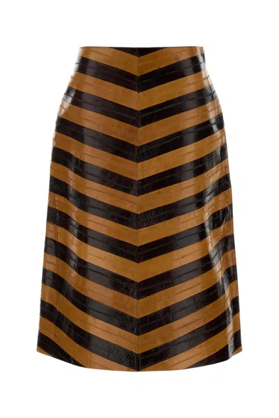 Fendi Chevron Pattern High Waist Leather Skirt In Brown