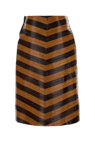 Fendi Chevron Pattern High Waist Leather Skirt In Brown