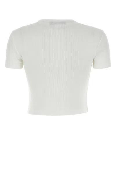 Fendi Women White Ribbed Crop T-shirt With Logo Embroidery In Cotton Woman