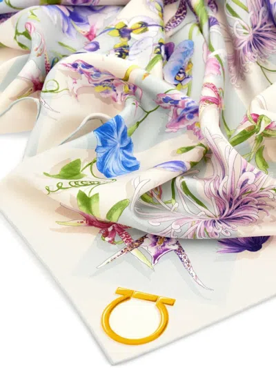 Ferragamo Gaia Scarf Floral Pattern Lightweight Square In Multi