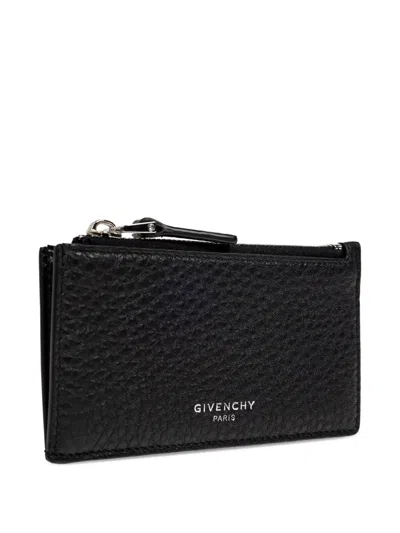 Givenchy Grain Leather Card Holder With Zip In Black