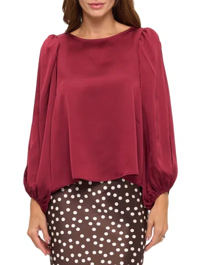 Renee C Cutout Long Sleeve Satin Top In Burgundy