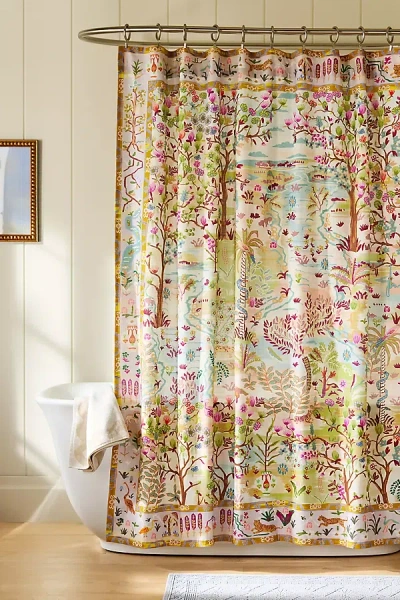 Anthropologie The Printed Cotton Slub Shower Curtain Collection In Multi