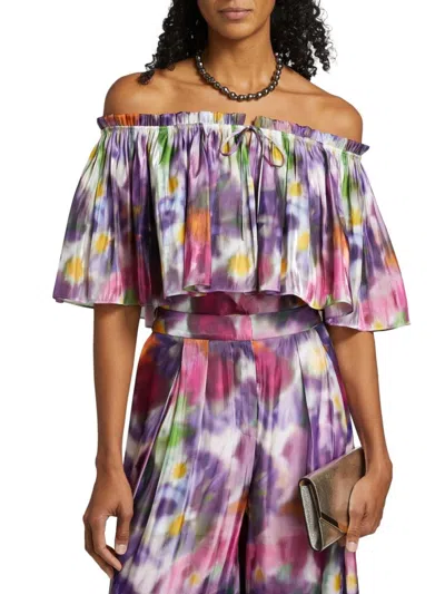 Kobi Halperin Women's Vesey Floral Metallic-satin Off-the-shoulder Blouse In Purple