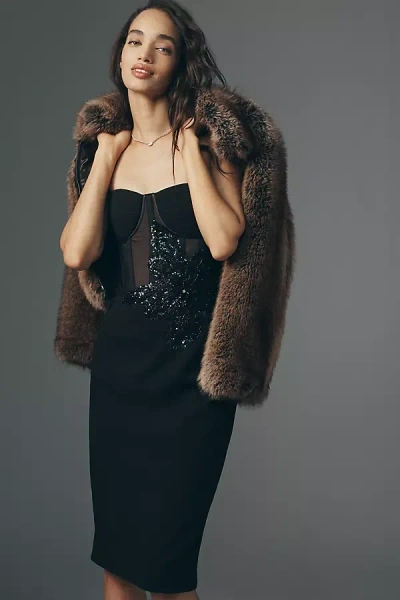 Helsi Stella 3d Floral Strapless Bustier Midi Dress In Black